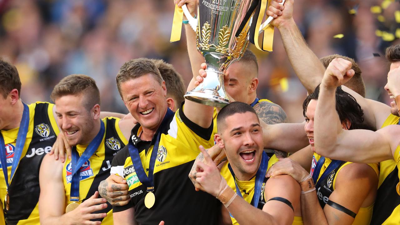 Hardwick coached the Tigers to three flags in 2017, 2019 and 2020, and but for a Mason Cox preliminary final masterclass could have won four premierships in a row. Picture: Scott Barbour / Getty Images