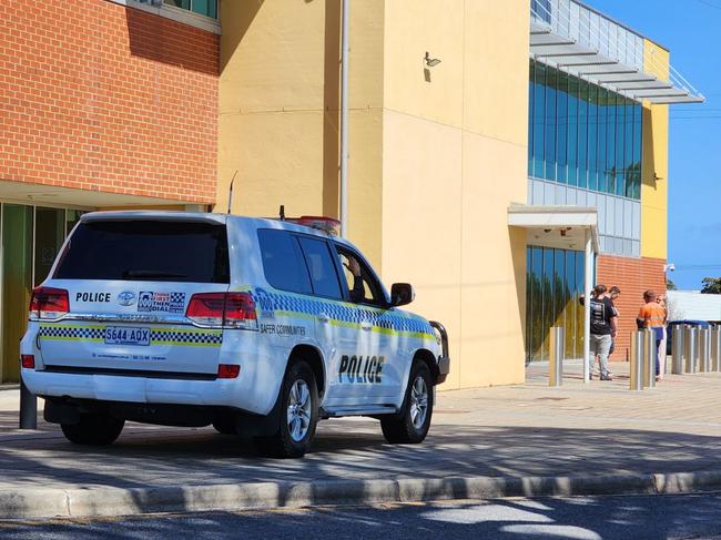 SAPOL officers and specialist Organised Crime Gang detectives appeared outside of the Christies Beach Magistrates Court as six alleged bikies appeared for the first time after an alleged affray in Colonnades Shopping Centre on June 30. Picture: no byline