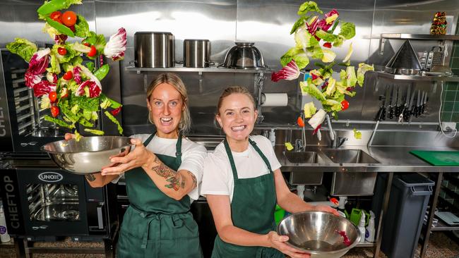 Green-On is a new salad bowl concept taking off in Melbourne by ex-New York City chef Frankie Cox, pictured with Kate Barr. Picture: Tim Carrafa.