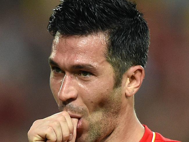 Luis Garcia of Liverpool celebrates scoring a goal during the Liverpool Legends v Australian Legends exhibition match at ANZ Stadium, in Sydney, Thursday, Jan. 7, 2016. (AAP Image/Dan Himbrechts) NO ARCHIVING, EDITORIAL USE ONLY