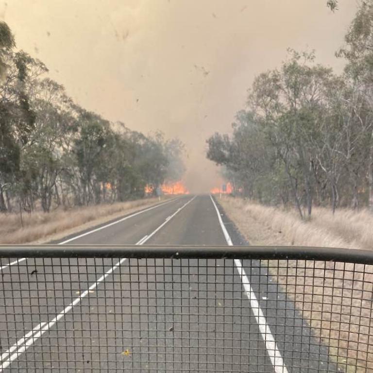 A large fire burning at Wallangarra has cut the New England Highway.