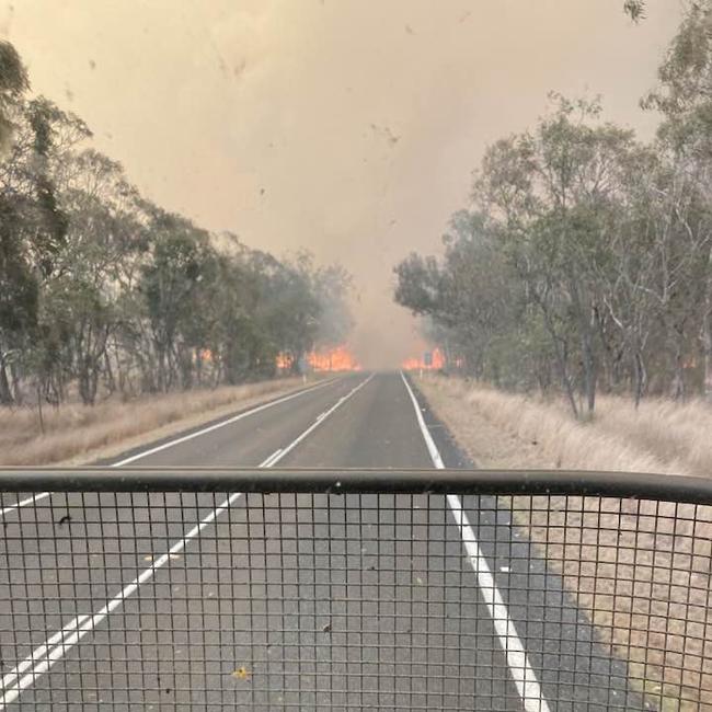 A large fire burning at Wallangarra has cut the New England Highway.