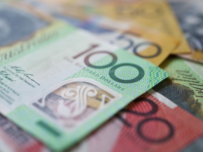 Australian money, currency or cash flat on table