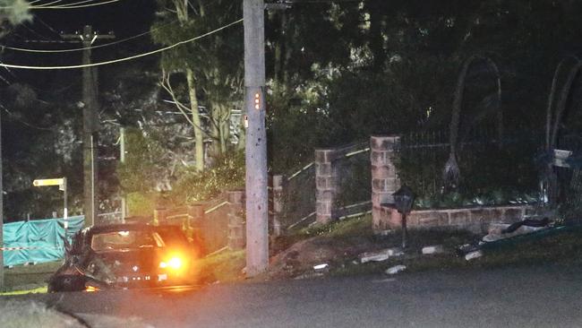 A damaged car at the Elanora Heights crash site. Picture: Steve Tyson