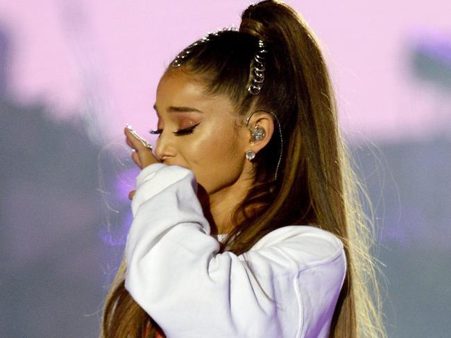 Singer Ariana Grande is overcome by emotion at the One Love Manchester tribute concert in Manchester, north western England, Sunday, June 4, 2017. Picture: Dave Hogan via AP