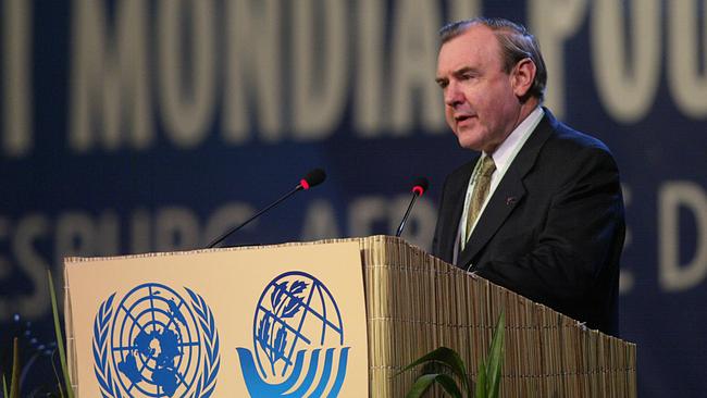 Then-Environment Minister David Kemp gives a speech during an afternoon session of the World Summit on Sustainable Development in Johannesburg in September 2002. Picture: File