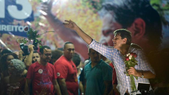 The Workers' Party candidate Fernando Haddad campaigns in Recife yesterday. Picture: AFP