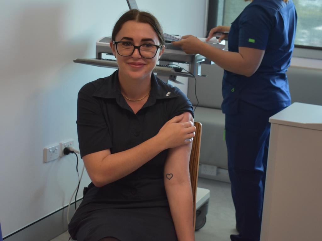 Mackay registered nurse Hannah Heslin was one of the first in the region to receive the AstraZeneca vaccine. Picture: Melanie Whiting