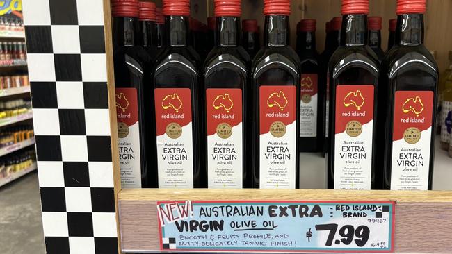 Red Island extra virgin olive oil on sale for the equivalent of $12 in the US. Picture: Benedict Brook/news.com.au.