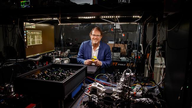 University of Adelaide Professor Andre Luiten with the next generation of light-based clocks, building on CryoClock technology. Picture: Matt Turner