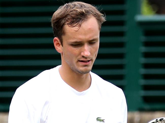 LONDON, ENGLAND - JULY 01: Daniil Medvedev of Russia celebrates a point in his Men's Singles first round match against Paolo Lorenzi of Italy during Day one of The Championships - Wimbledon 2019 at All England Lawn Tennis and Croquet Club on July 01, 2019 in London, England. (Photo by Alex Pantling/Getty Images)