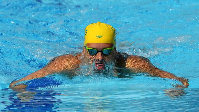 Australia’s Mitch Larkin powers through the breaststroke leg of his 200m IM heat today. Photo: Getty Images