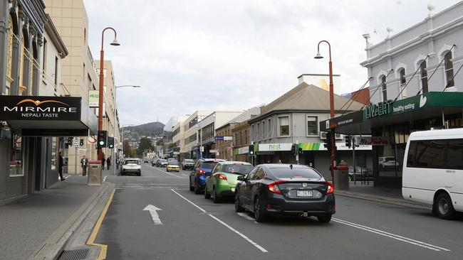 New bike lanes are set to be installed on Collins St as part of a two-year Hobart City Council trial. Picture: Nikki Davis-Jones