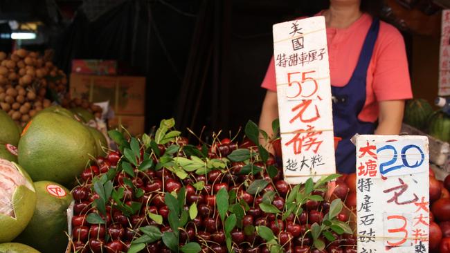 Tasmanian cherries for sale in Hong Kong.