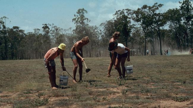 Digger Street soccer field construction in Svensson Heights, 1970. Progress on creating a community sports hub. Source: QLD Places