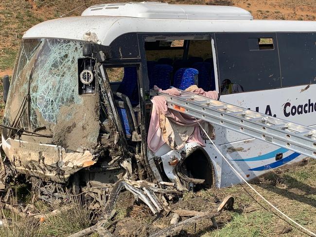 Ambulance NSW said a “confronting” scene greeted paramedics called to the accident on Burley Griffin Way at Harden, northwest of Canberra. Picture: NSW Ambulance