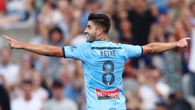 Paulo Retre of Sydney FC after scoring a goal during the round-13 A-League match against Adelaide United. Picture: AAP