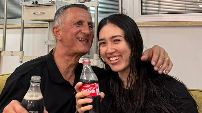 Noa Argamani and her father Yakov Argamani after her rescue from the central Gaza Strip.