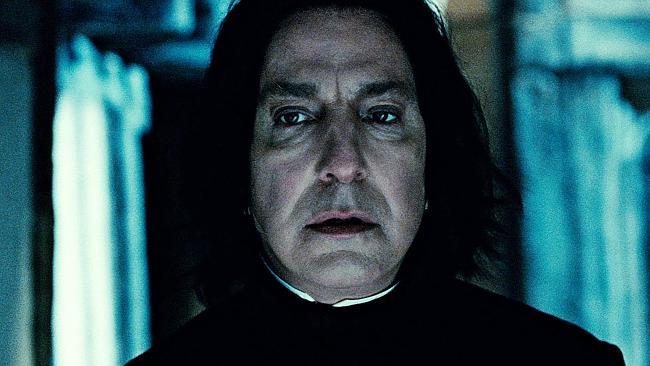 In this film publicity image released by Warner Bros. Pictures, Alan Rickman portrays Professor Severus Snape in a scene from...