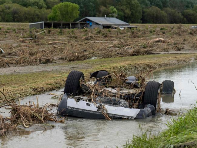 A car submerged in floodwater in the aftermath of Cyclone Gabrielle near Napier. Picture: AFP