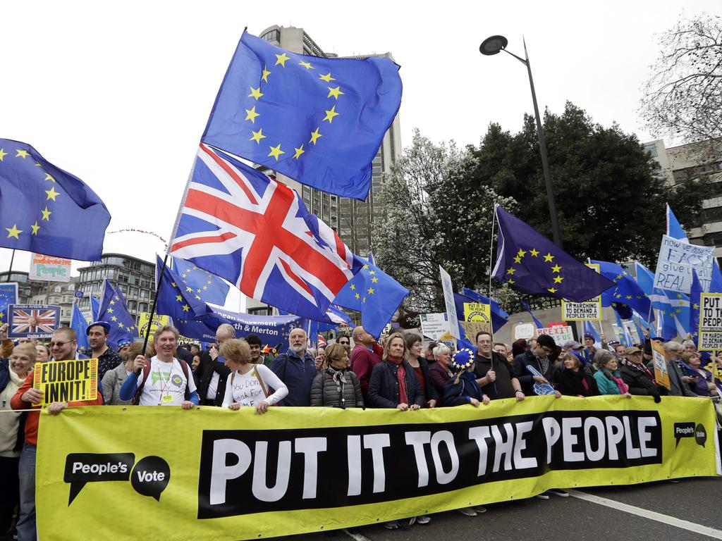 The march, organised by the People's Vote campaign is calling for a final vote on any proposed Brexit deal. Picture: AP Photo/Kirsty Wigglesworth