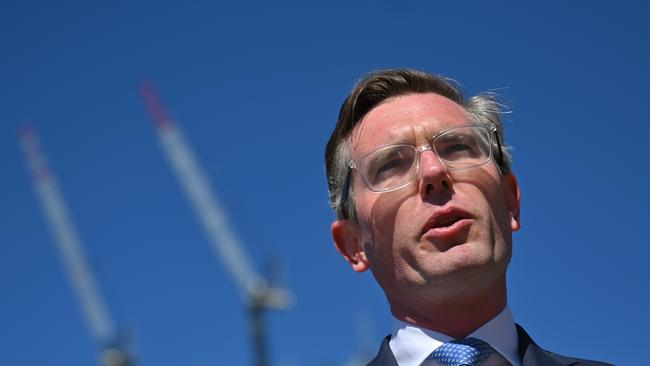 Treasurer Dominic Perrottet and Minister for Transport and Roads Andrew Constance speak to the media during a press conference in Sydney. Picture: NCA NewsWire / Steven Saphore