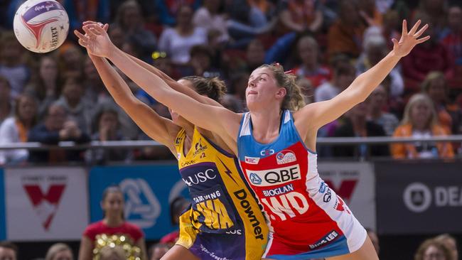 Kelsey Browne of the Lightning and Kate Eddy of the Swifts. Eddy is expected to make a big mark this season. 