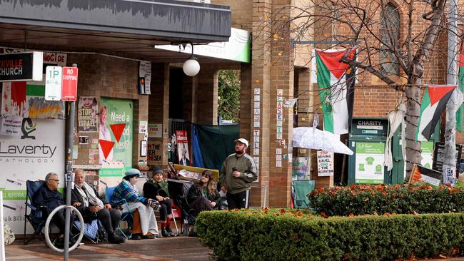 Greens have reignited a culture war at a local level. Anthony Albanese’s Marrickville office, which was shut for months and tagged with Hamas symbols. Picture: Damian Shaw