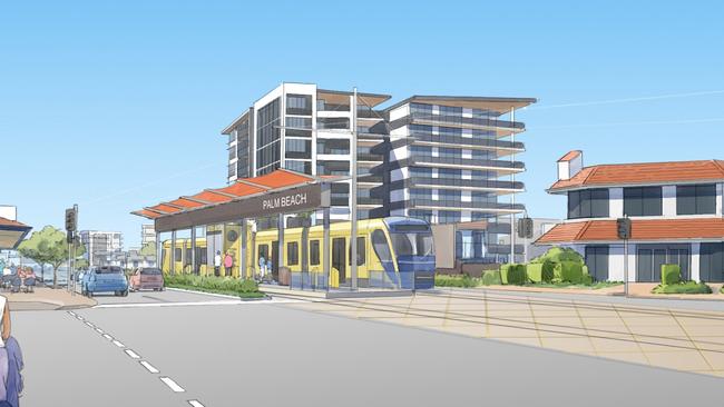 Artist impressions of the trams passing through central Palm Beach. Picture: Supplied