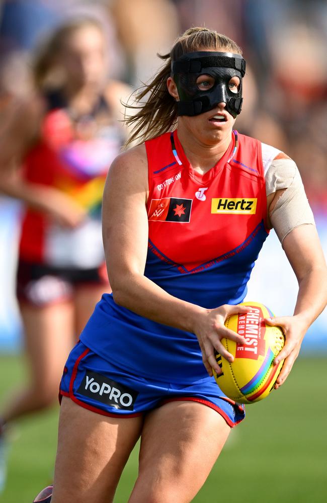 Olivia Purcell in her batman mask. Picture: Quinn Rooney/Getty Images.