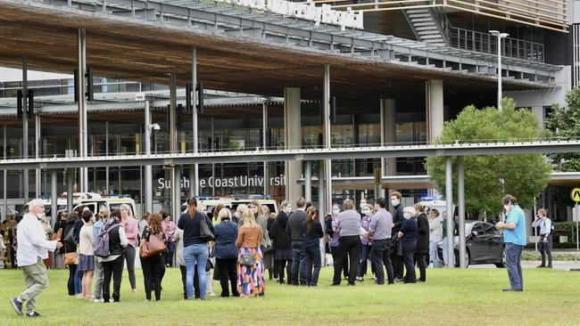 Staff at the Sunshine Coast health precinct were evacuated after a gas leak at a research lab. Picture: Patrick Woods