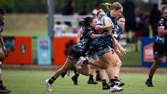 Territory All Stars captain Shae Muhleisen makes a break in the 2023 Deadly Cup Carnival. Picture: Pema Tamang Pakhrin