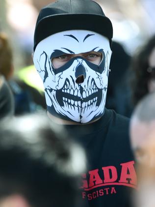 A masked protester. Picture: Mike Keating