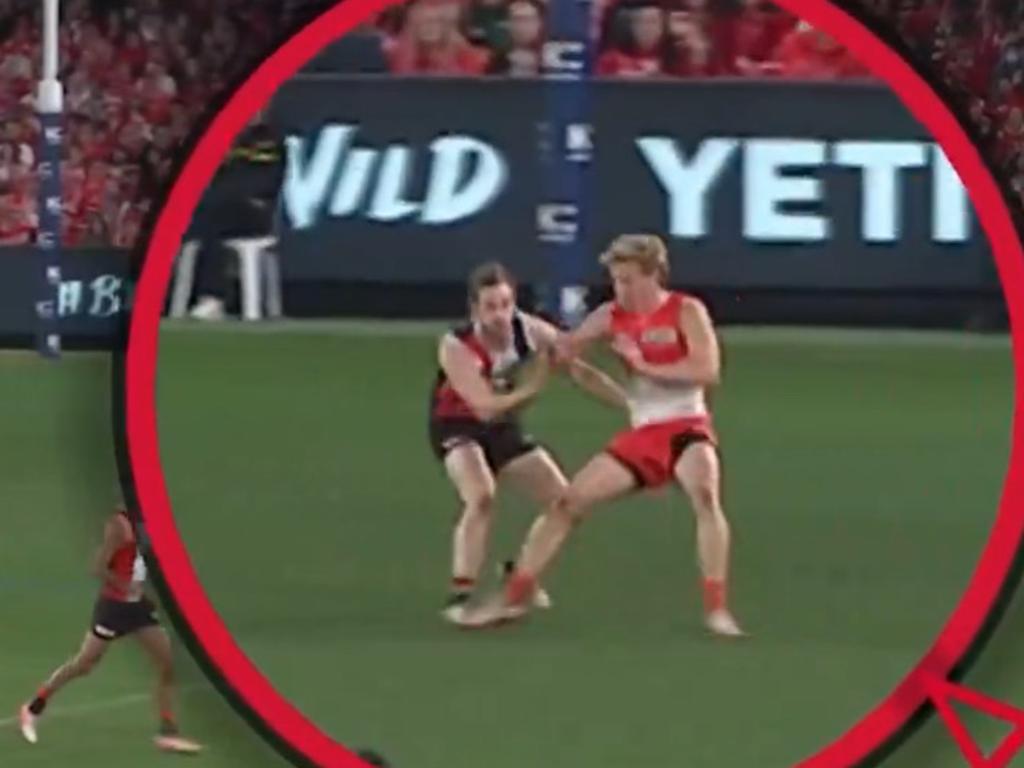 The incident Isaac Heeney has been put under the microscope over. Picture: FoxFooty.