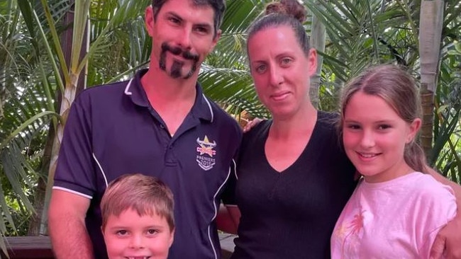 Jessica Townley, 38, was killed after a crash which also killed 25-year-old Gypsy Satterley and a 65-year-old man at Federal on the Bruce Highway on Friday. Jess with her partner Troy and stepchildren TJ and Montana. Picture: GoFundMe.