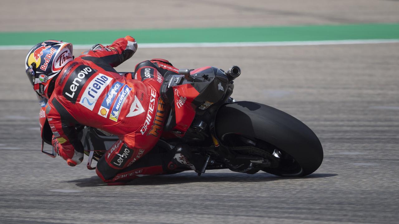 Jack Miller of Australia and Ducati Lenovo Team rounds the bend during the MotoGP of Aragon - Qualifying at Motorland Aragon Circuit.