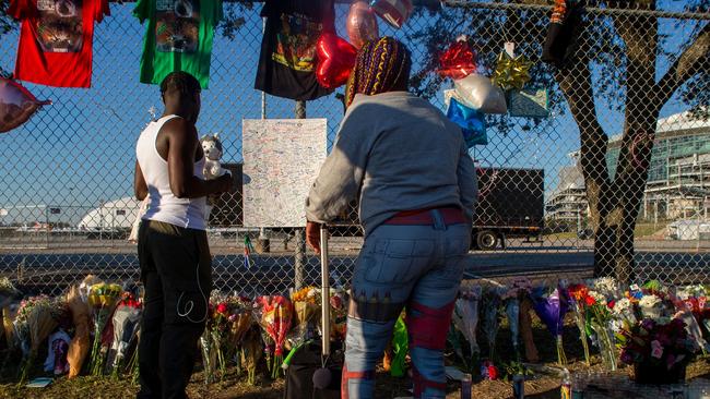 People attended a makeshift memorial on November 7 at the NRG Park grounds where eight people died in a crowd surge. Picture: Thomas Shea/AFP