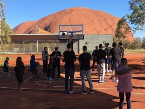 The Boomers and the refurbished court at Uluru . Pic courtesy of Adam Gibson