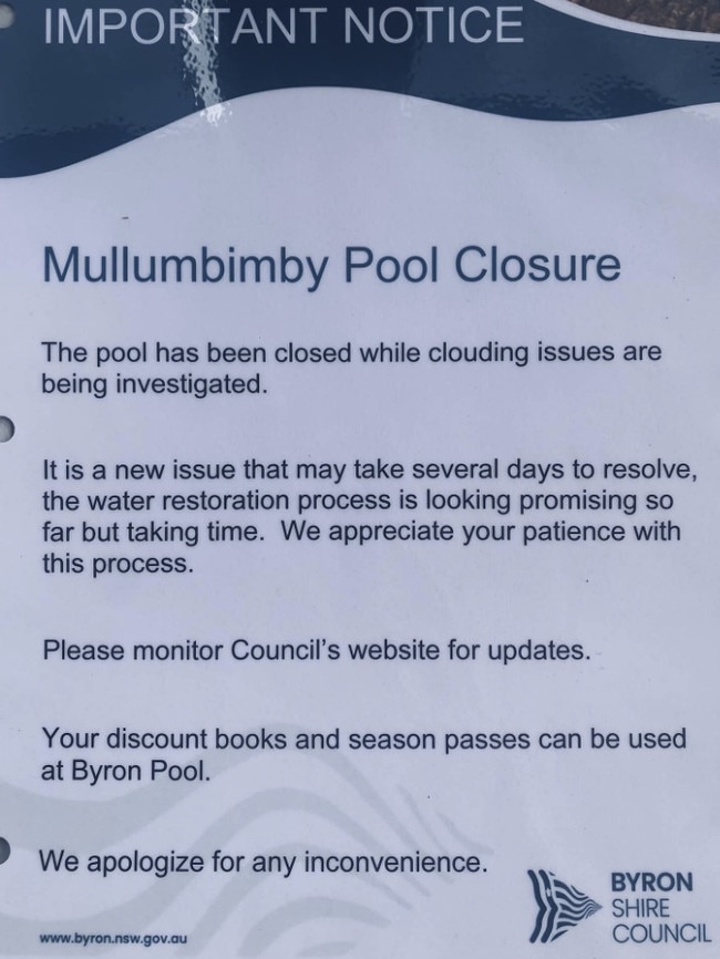 The pool closure notice. Picture: Facebook