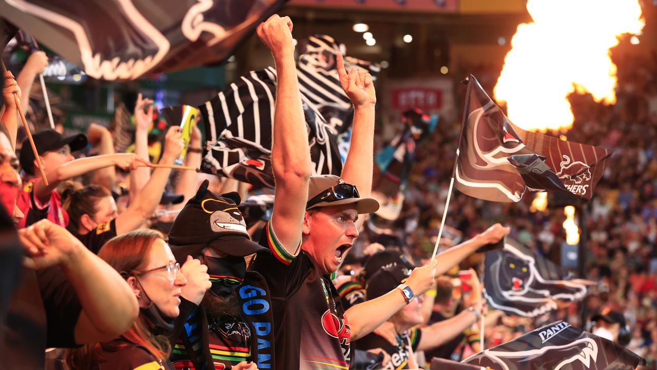 iFans at the 2021 NRL Grand Final between the Penrith Panthers and Souths Sydney Rabbitohs in Brisbane. Picture: Adam Head