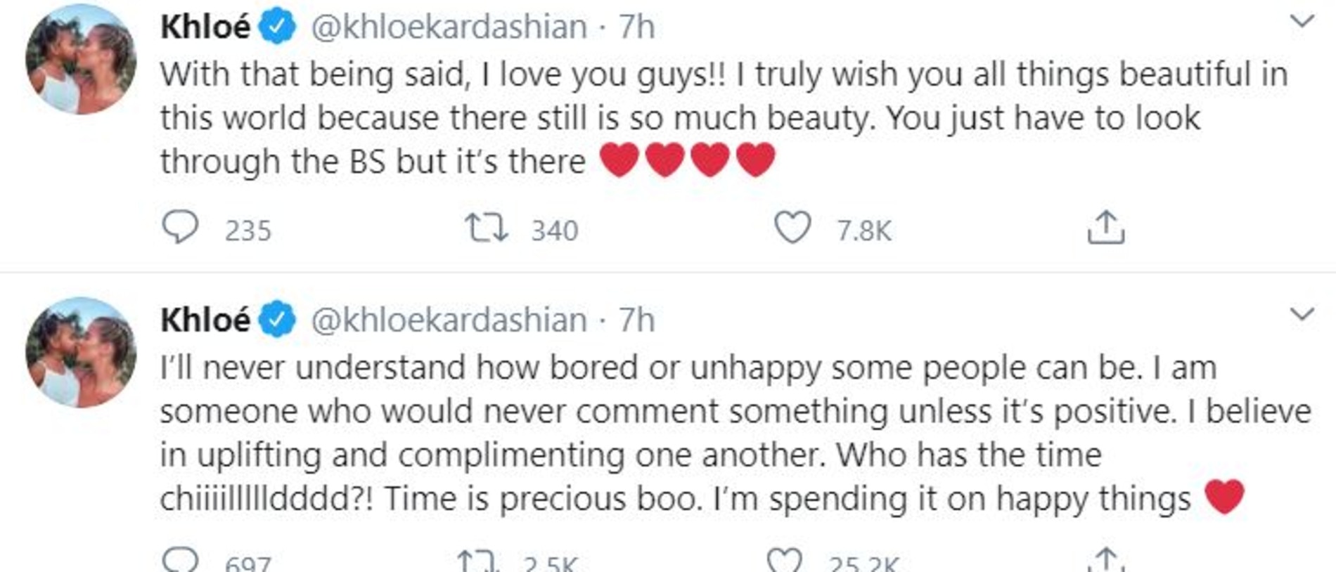 Khloe hit back at the comments about her photo. Picture: Twitter/KhloeKardashian