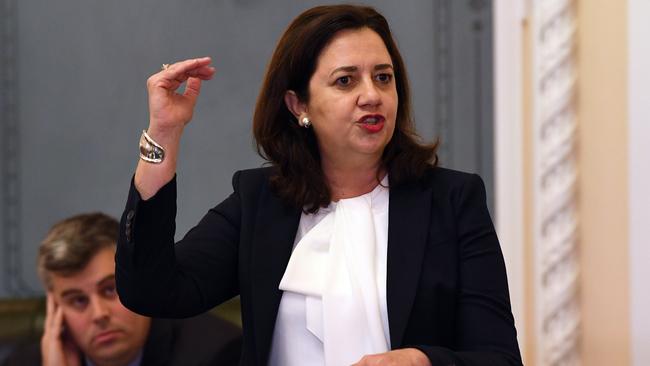 Premier Annastacia Palaszczuk gestures during Question Time at the Queensland Parliament. Picture: AAP.