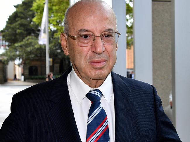 Eddie Obeid arrives at the Supreme Court of NSW in Sydney, Thursday, February 20, 2020. Obeid, 76, his 50-year-old son Moses, and former NSW ministerial colleague Ian Macdonald, 70, have pleaded not guilty over an alleged coalmining conspiracy between 2007 and 2009. (AAP Image/Joel Carrett) NO ARCHIVING