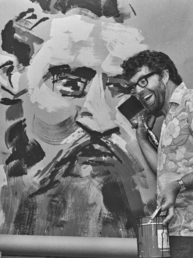 Harris with a self-portrait in England in 1973. Picture: R. Brigden/Getty