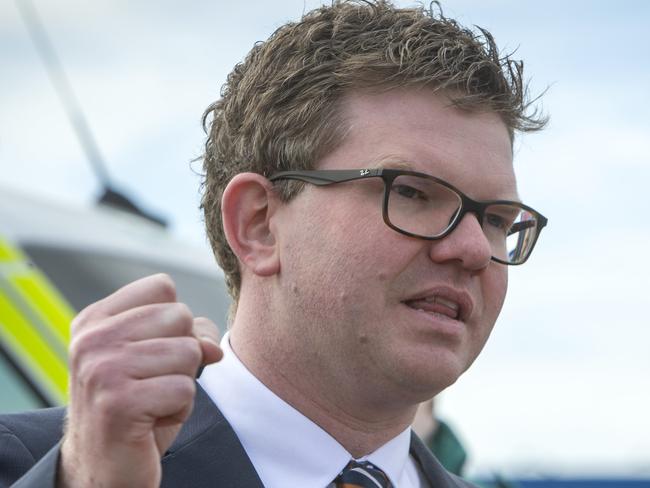 ADELAIDE, AUSTRALIA - NewsWire Photos JULY 28, 2022: SA Health Minister Chris Picton with SA Paramedics hold a press conference at the proposed location of a new ambulance station on the intersection of Magill Road and Portrush Road, SA. NCA NewsWire / Picture Emma Brasier