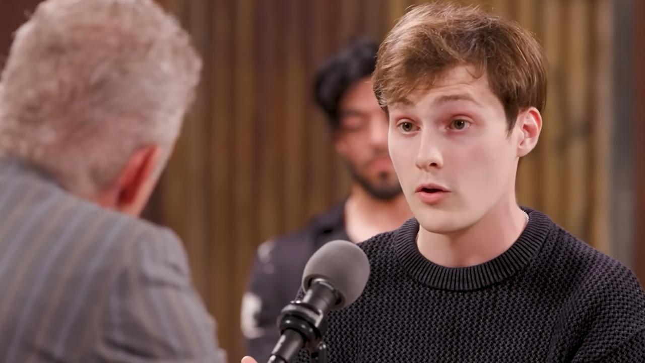The Canadian psychologist sat down to debate 20 atheists. Picture: YouTube