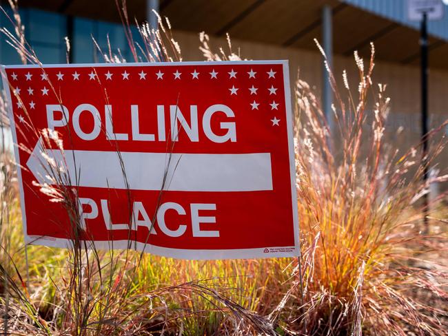 ARLINGTON, VIRGINIA - SEPTEMBER 20: A polling place sign is displayed outside a polling location on the first day of Virginia's in-person early voting at Long Bridge Park Aquatics and Fitness Center on September 20, 2024 in Arlington, Virginia. Ballots have started being cast for the presidential race and local elections in Virginia, Minnesota and South Dakota.   Andrew Harnik/Getty Images/AFP (Photo by Andrew Harnik / GETTY IMAGES NORTH AMERICA / Getty Images via AFP)