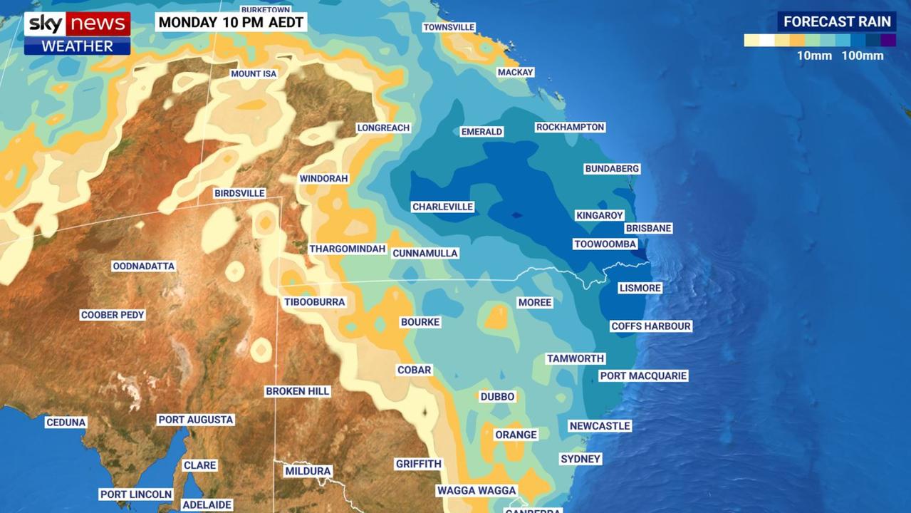 By Monday some areas could see over 150mm of rain. Picture: Sky News Weather.