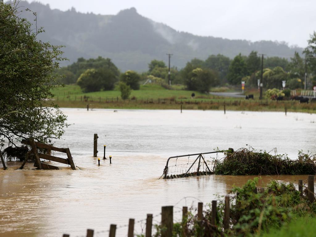 Flooding continues to block roads in Kaipara Flats in Auckland's. Picture: Getty Images