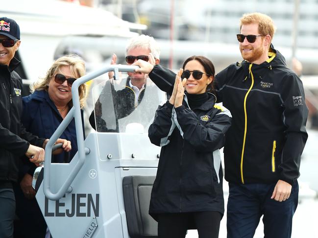 The royal pair on Sydney Harbour on day two of the Invictus Games. Picture: Getty